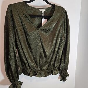 Chenault Olive Blouse with Ruffle Detail